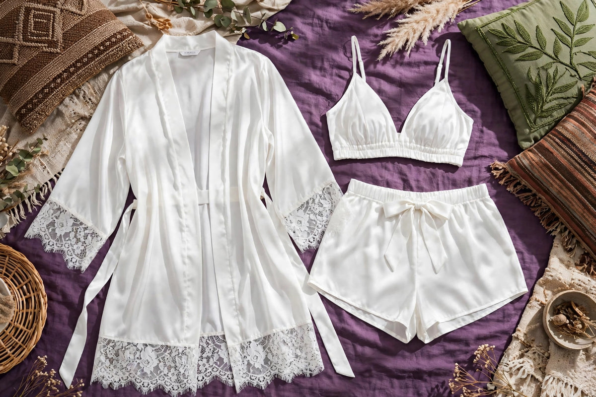 Cami & Lace Trim Cardigan & Shorts Lounge Set