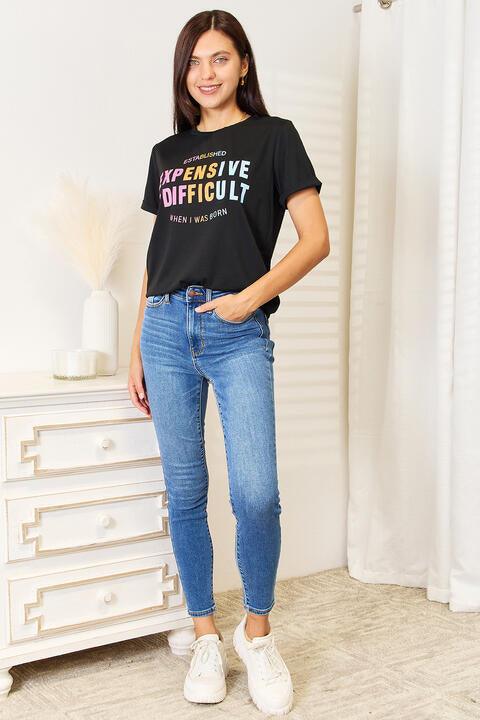 Simply Love Expensive & Difficult Cuffed Sleeve T-Shirt