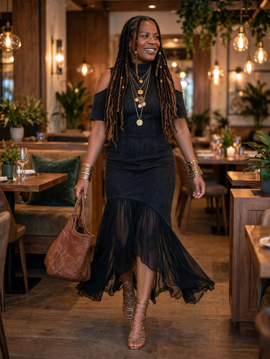Cold Shoulder Ruffle Hem Maxi Dress