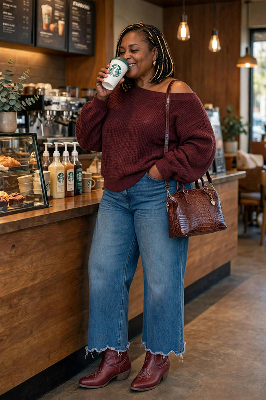 Waffle Knit Boat Neck Sweater