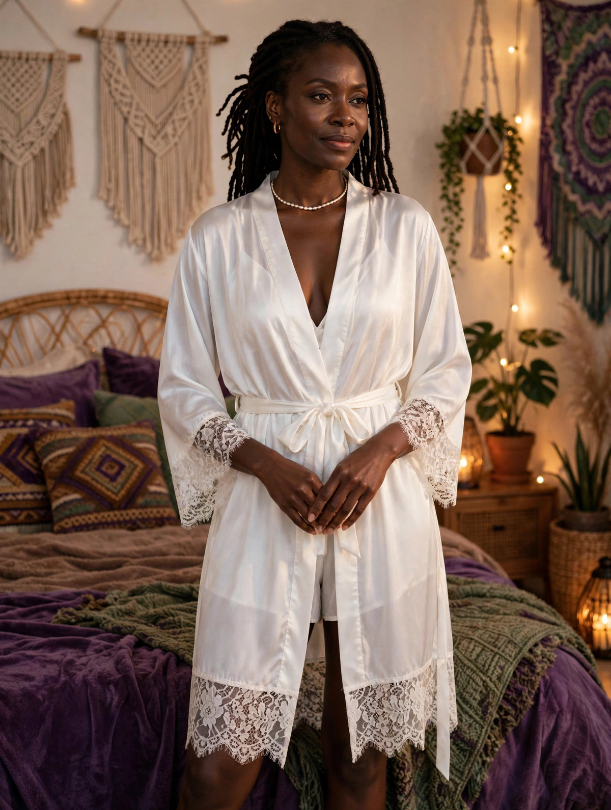 Cami & Lace Trim Cardigan & Shorts Lounge Set