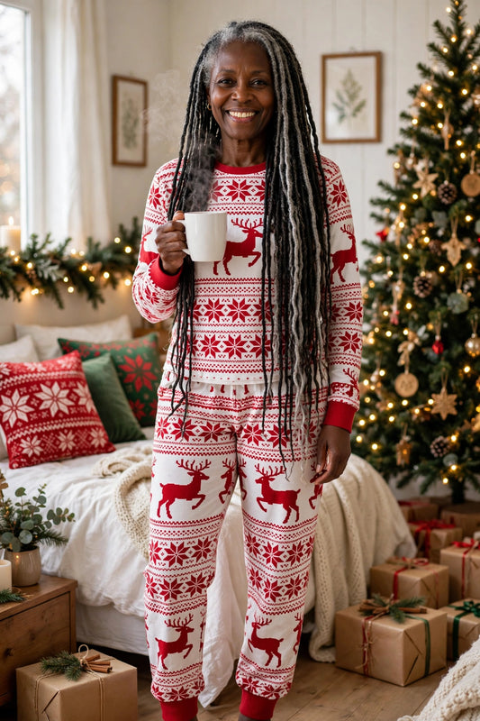 Full Size Christmas Element Round Neck Top and Pants Set