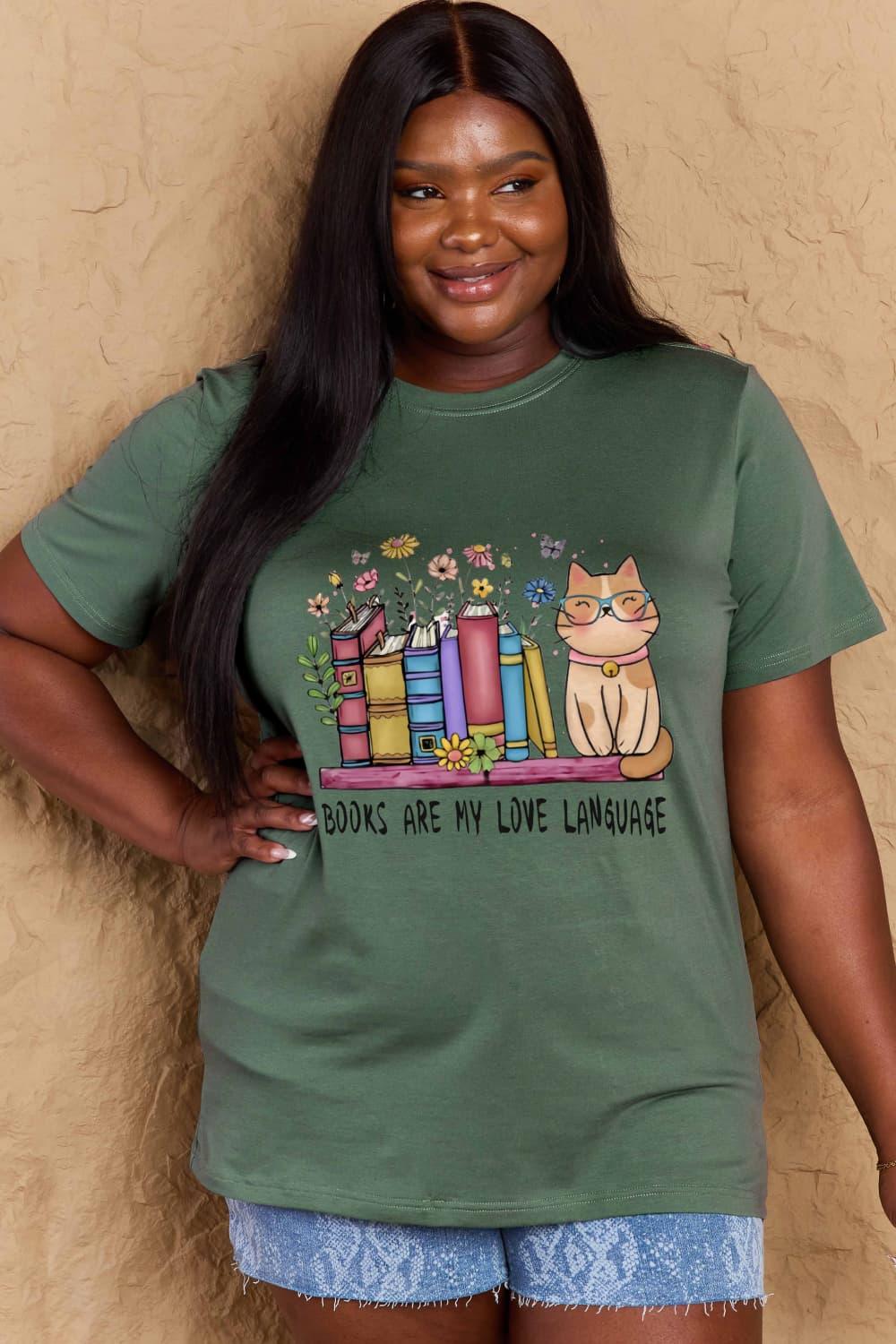 Simply Love BOOKS ARE MY LOVE LANGUAGE Graphic Cotton Tee