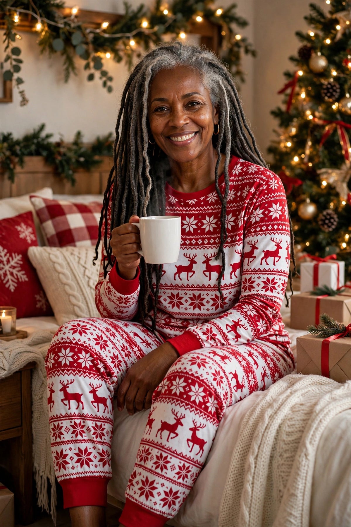Full Size Christmas Element Round Neck Top and Pants Set