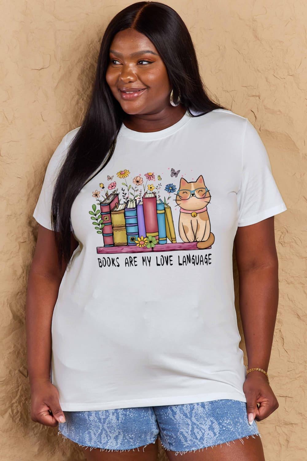 Simply Love BOOKS ARE MY LOVE LANGUAGE Graphic Cotton Tee