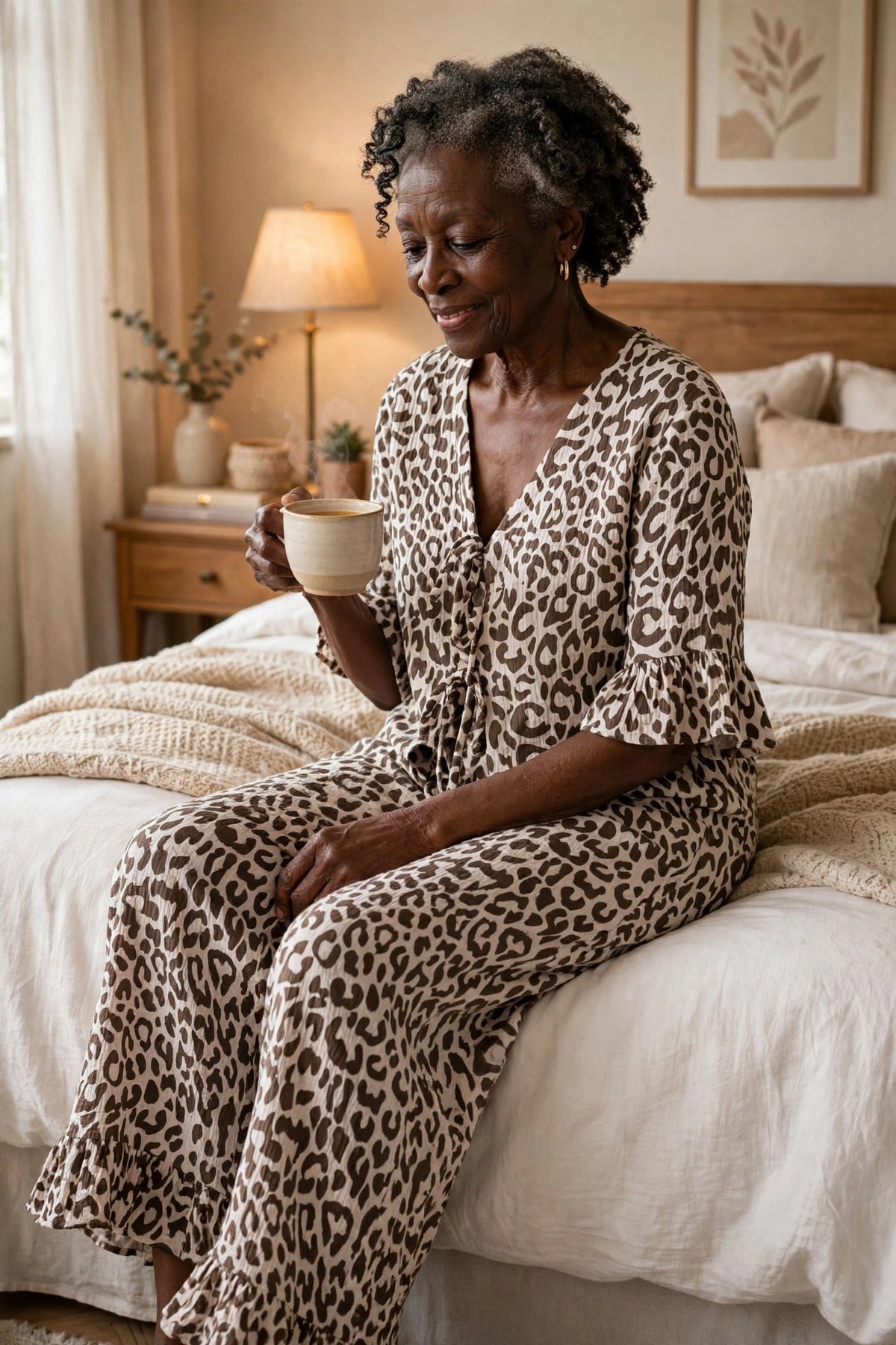 Leopard Print Ruffle Trim and Pants Lounge Set