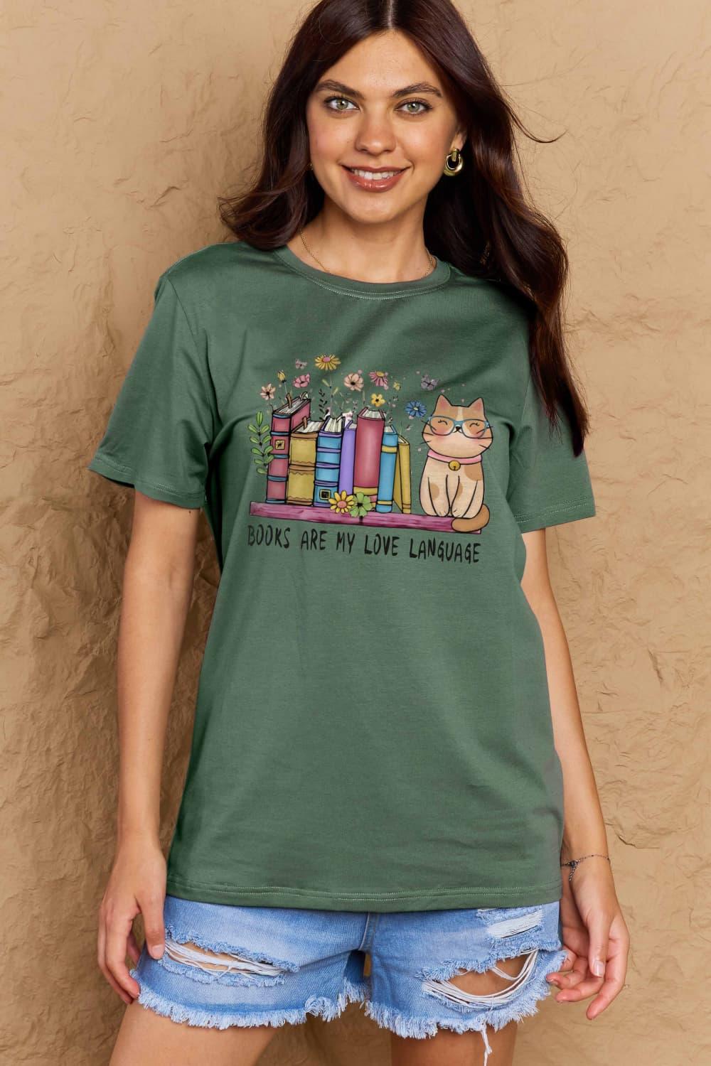 Simply Love BOOKS ARE MY LOVE LANGUAGE Graphic Cotton Tee