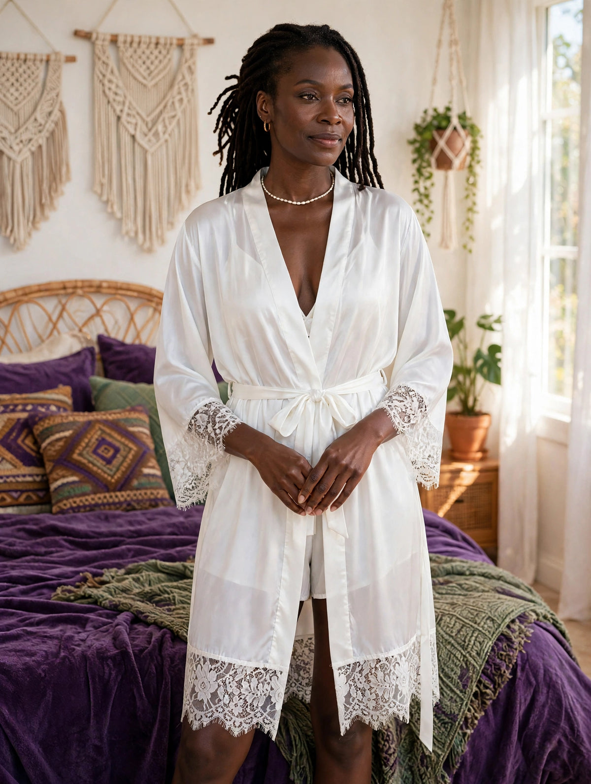 Cami & Lace Trim Cardigan & Shorts Lounge Set