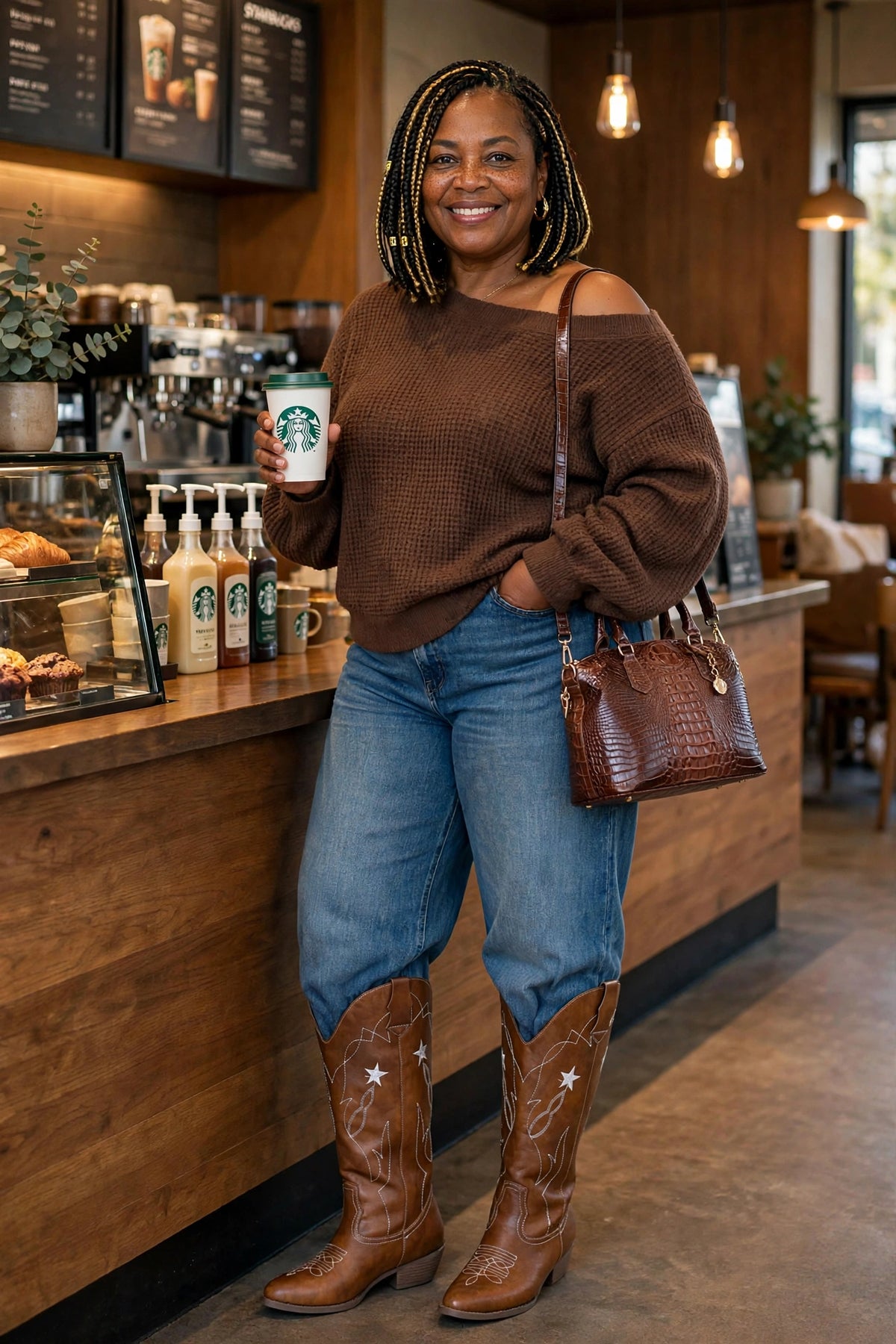 Waffle Knit Boat Neck Sweater