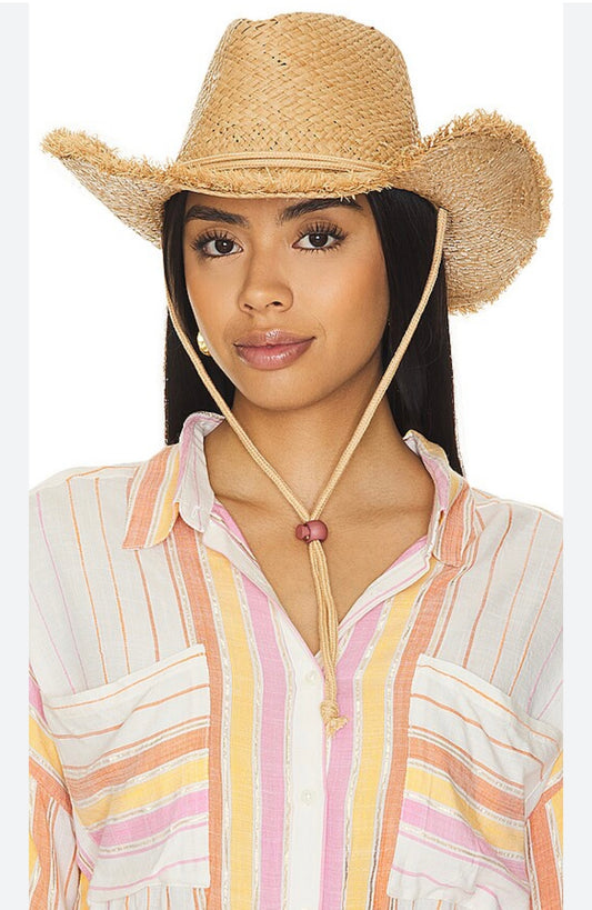 Fame Adjustable Strap Raw Hem Weave Hat