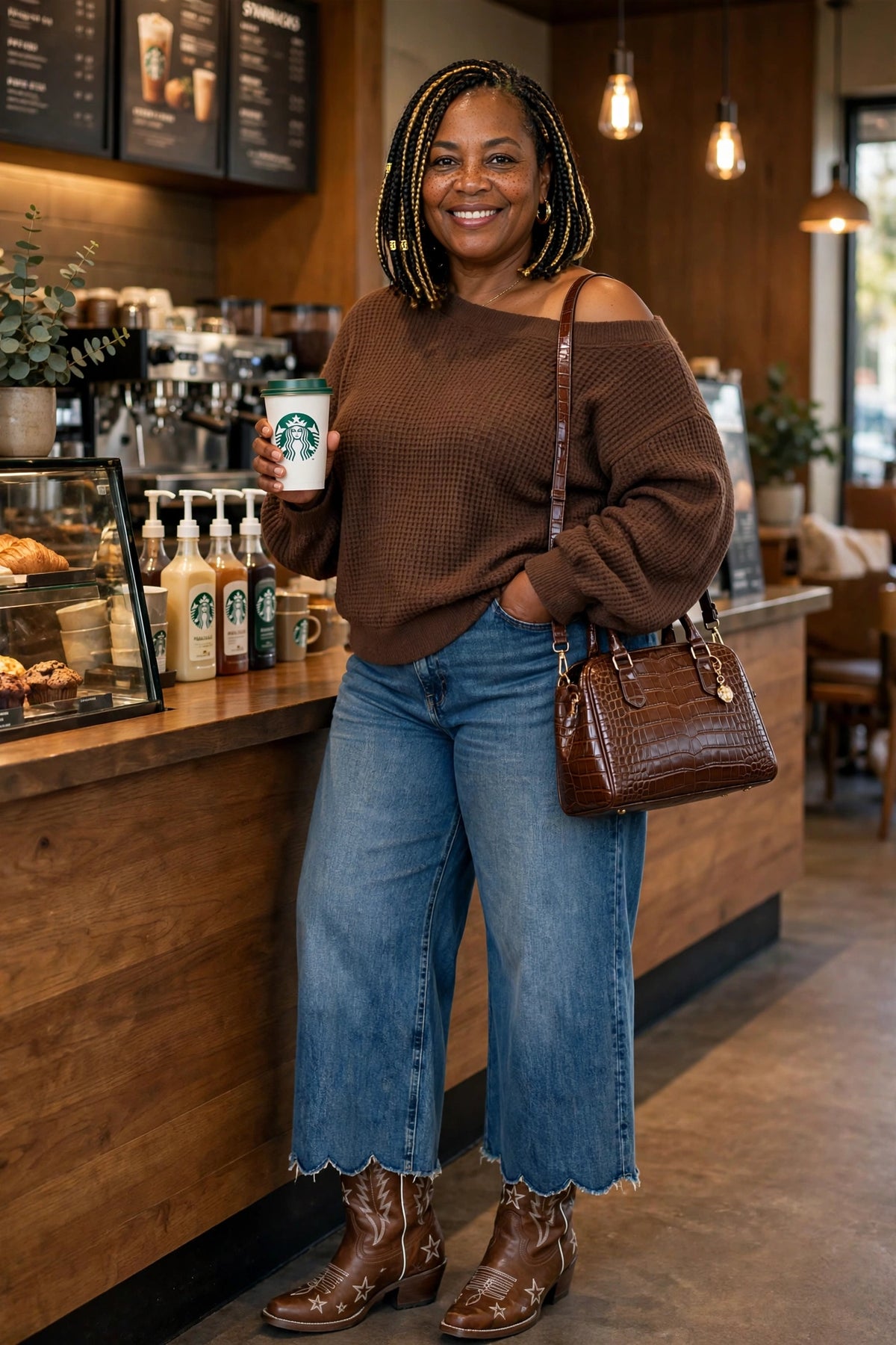 Waffle Knit Boat Neck Sweater