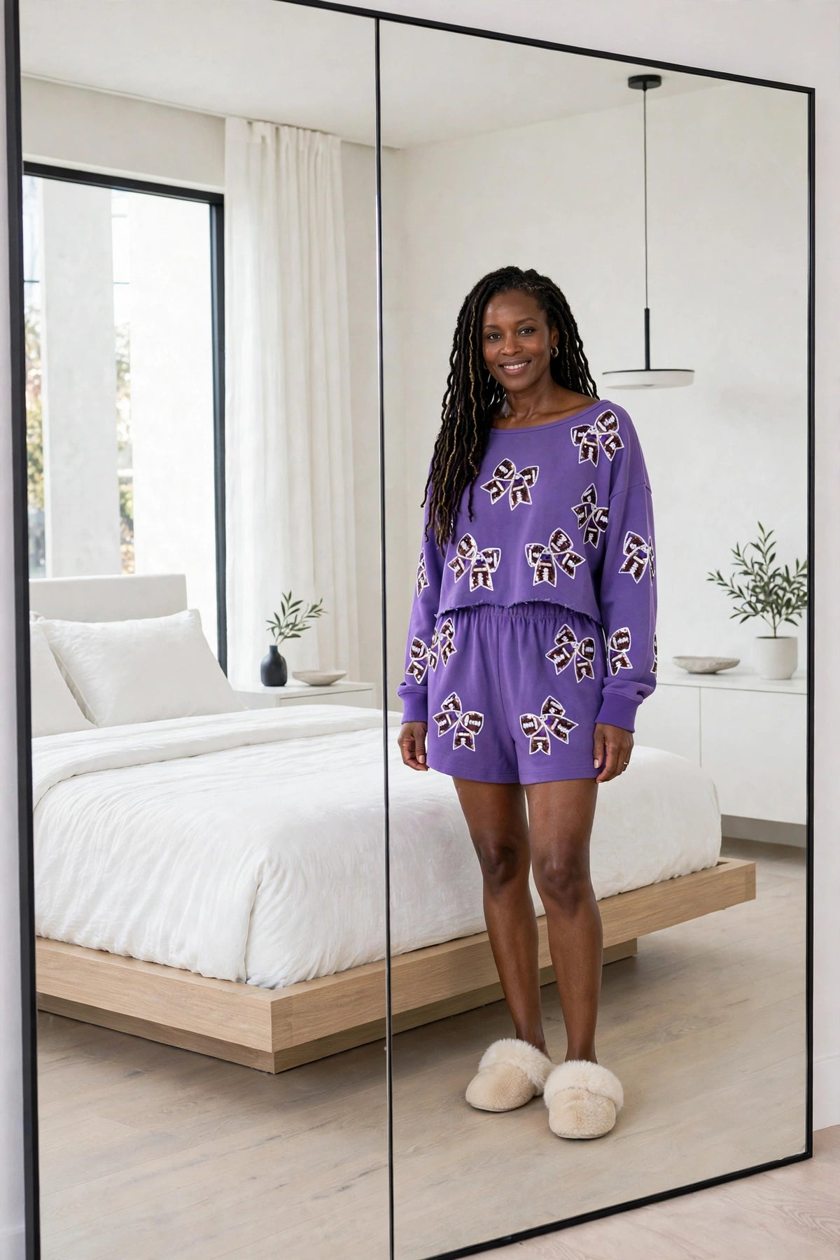 Double Take Sequin Bow Cropped Top and Shorts Set