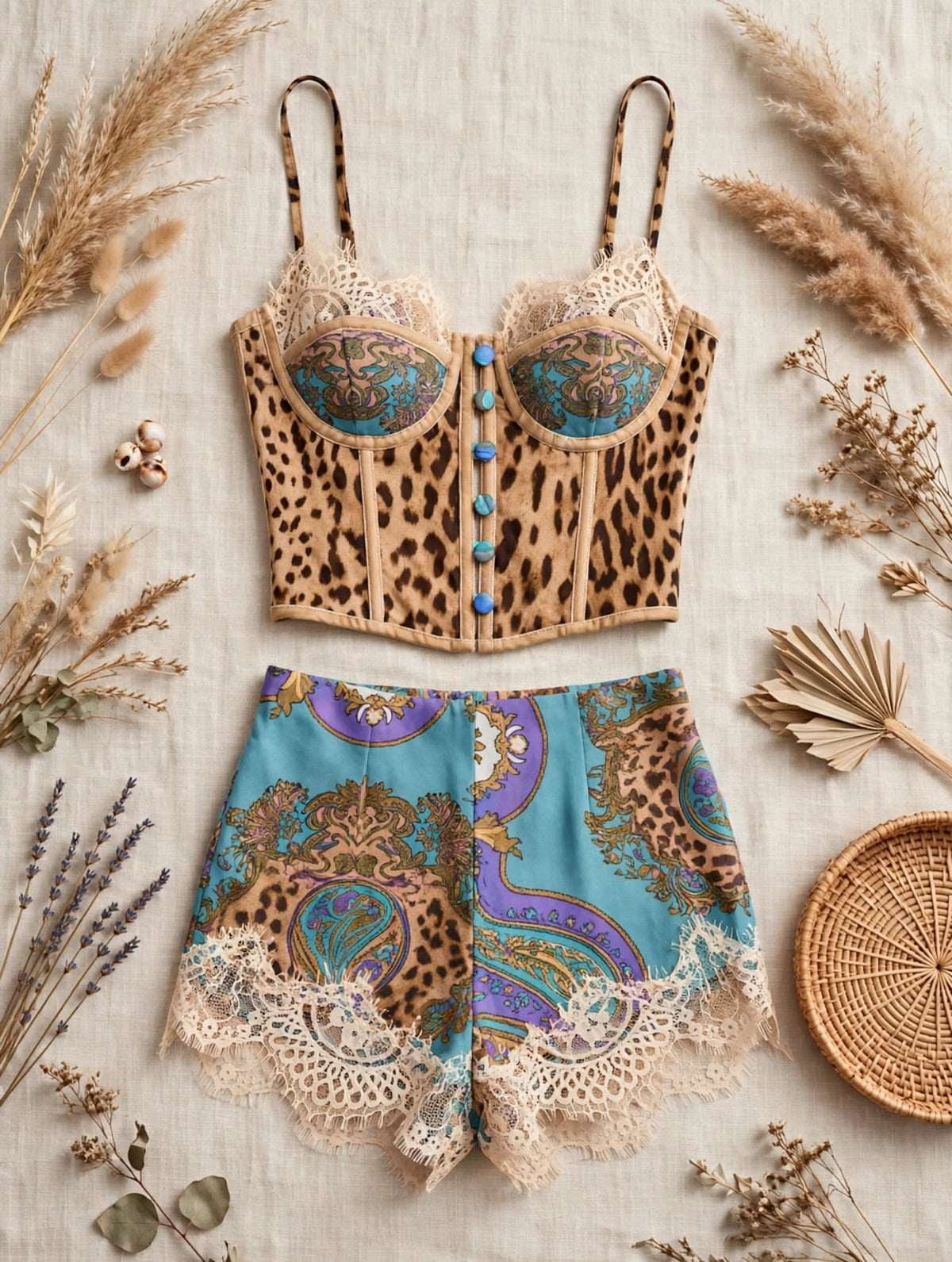 Leopard Print Lace Trim Romper