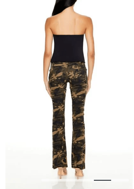 American Bazi V-Cut Ruched Camo Flare Pants