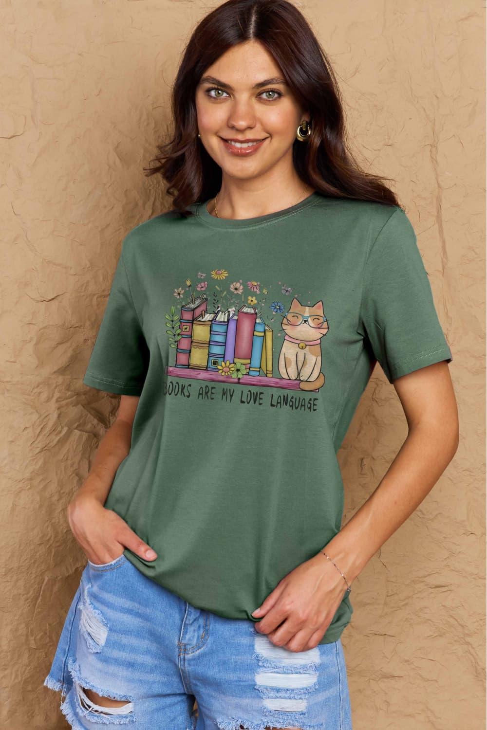 Simply Love BOOKS ARE MY LOVE LANGUAGE Graphic Cotton Tee