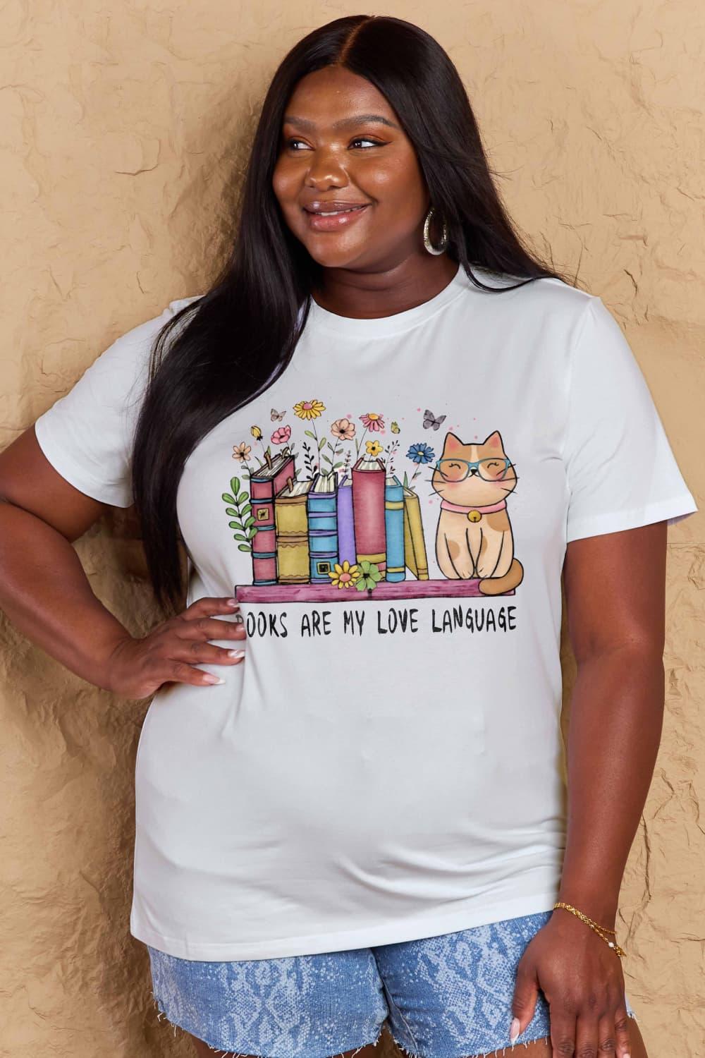 Simply Love BOOKS ARE MY LOVE LANGUAGE Graphic Cotton Tee