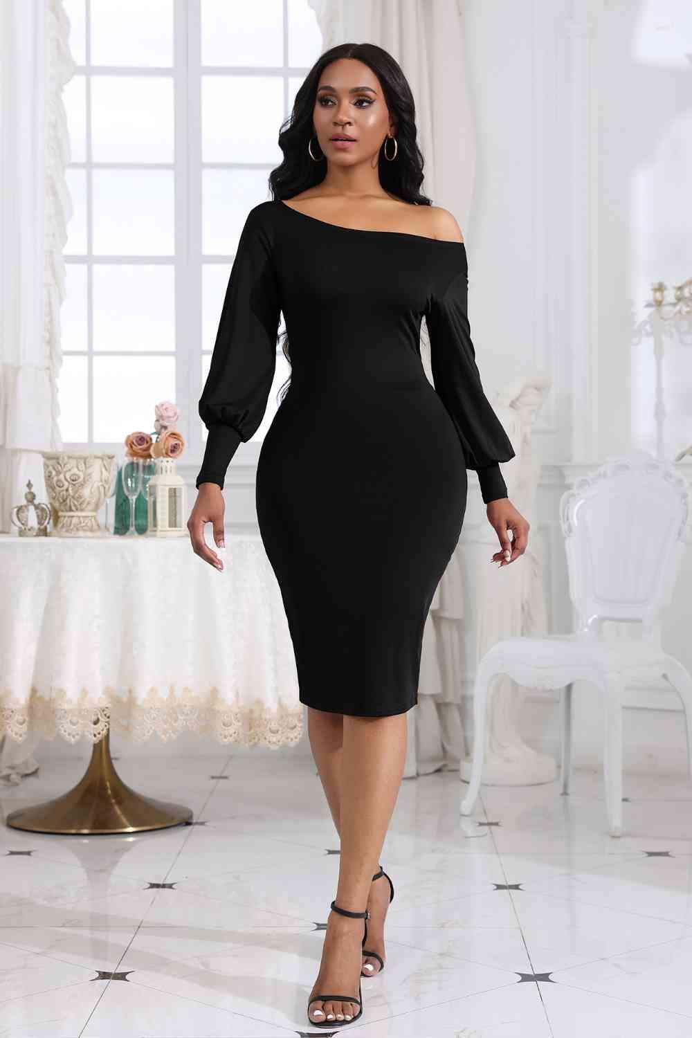 Boat Neck Lantern Sleeve Dress - Coquettish Lingerie and Body Aesthetics