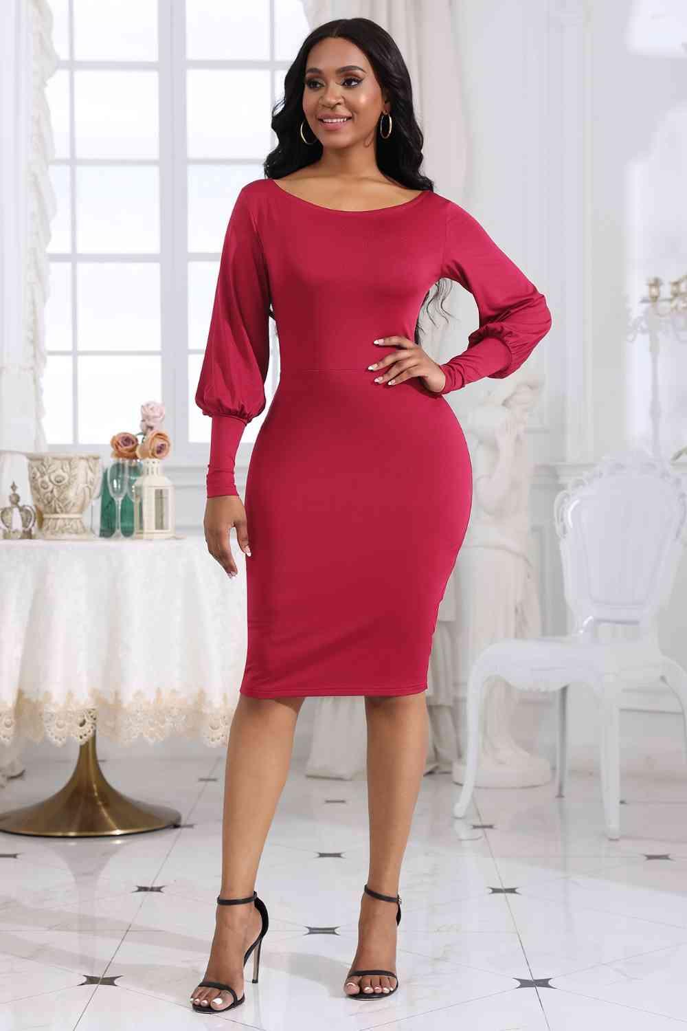 Boat Neck Lantern Sleeve Dress - Coquettish Lingerie and Body Aesthetics