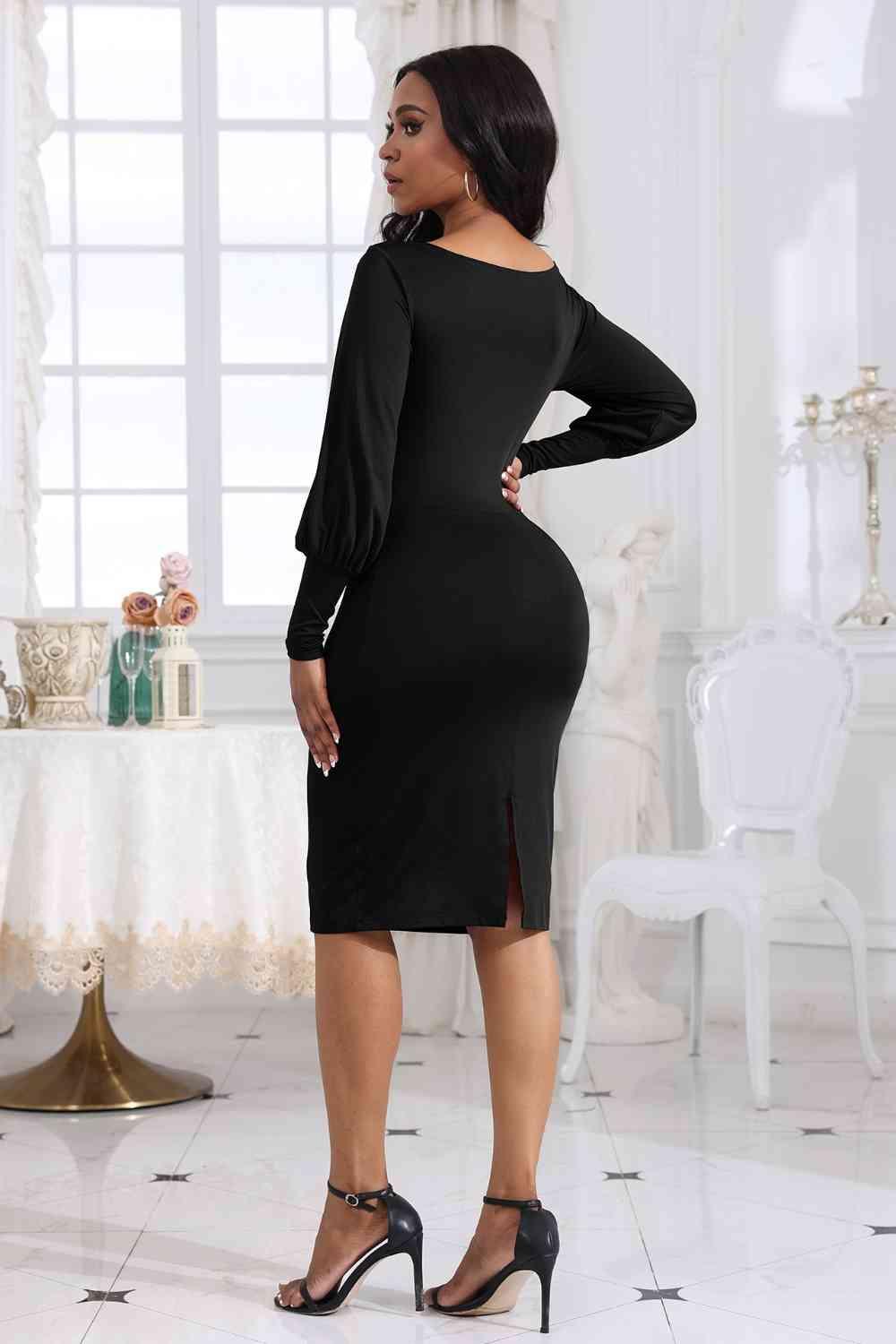 Boat Neck Lantern Sleeve Dress - Coquettish Lingerie and Body Aesthetics