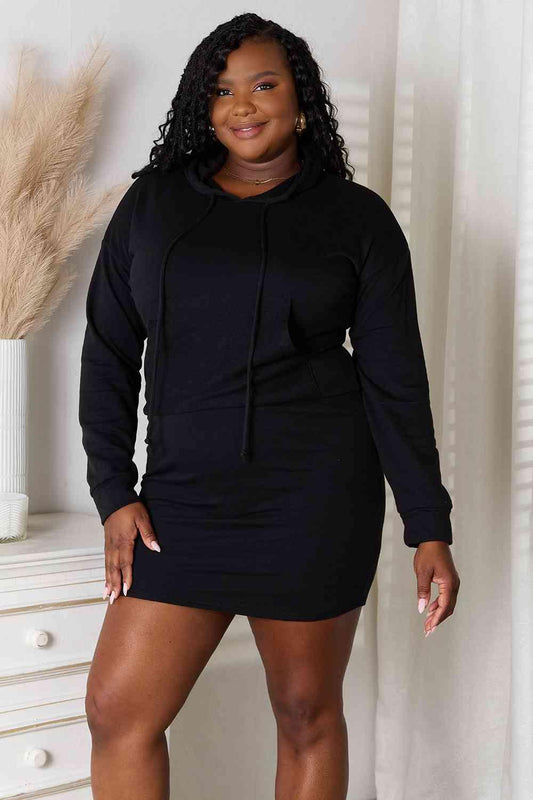 Culture Code Full Size Drawstring Long Sleeve Hooded Dress - Coquettish Lingerie and Body Aesthetics