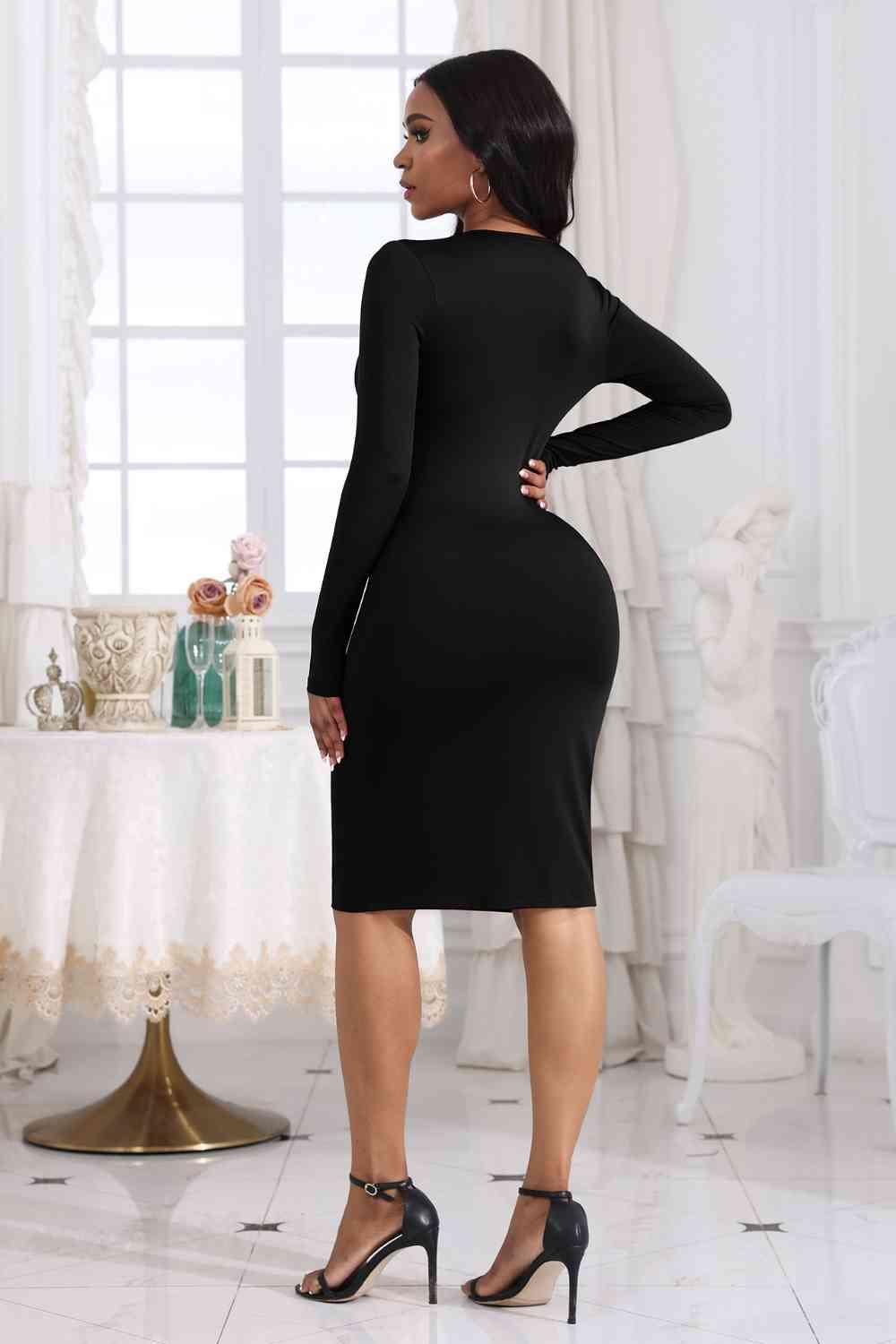 Cutout Twisted Long Sleeve Dress - Coquettish Lingerie and Body Aesthetics