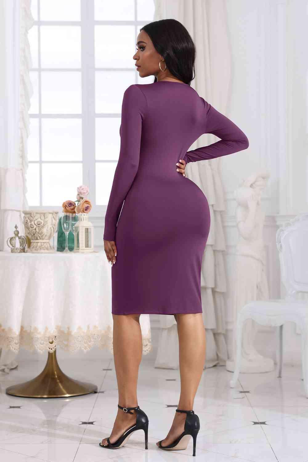 Cutout Twisted Long Sleeve Dress - Coquettish Lingerie and Body Aesthetics