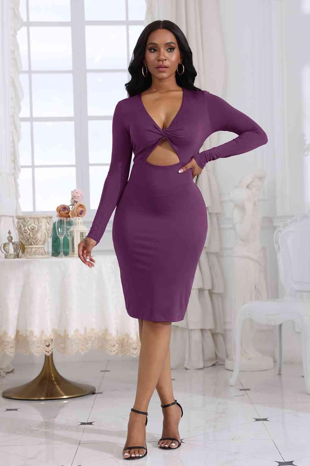 Cutout Twisted Long Sleeve Dress - Coquettish Lingerie and Body Aesthetics