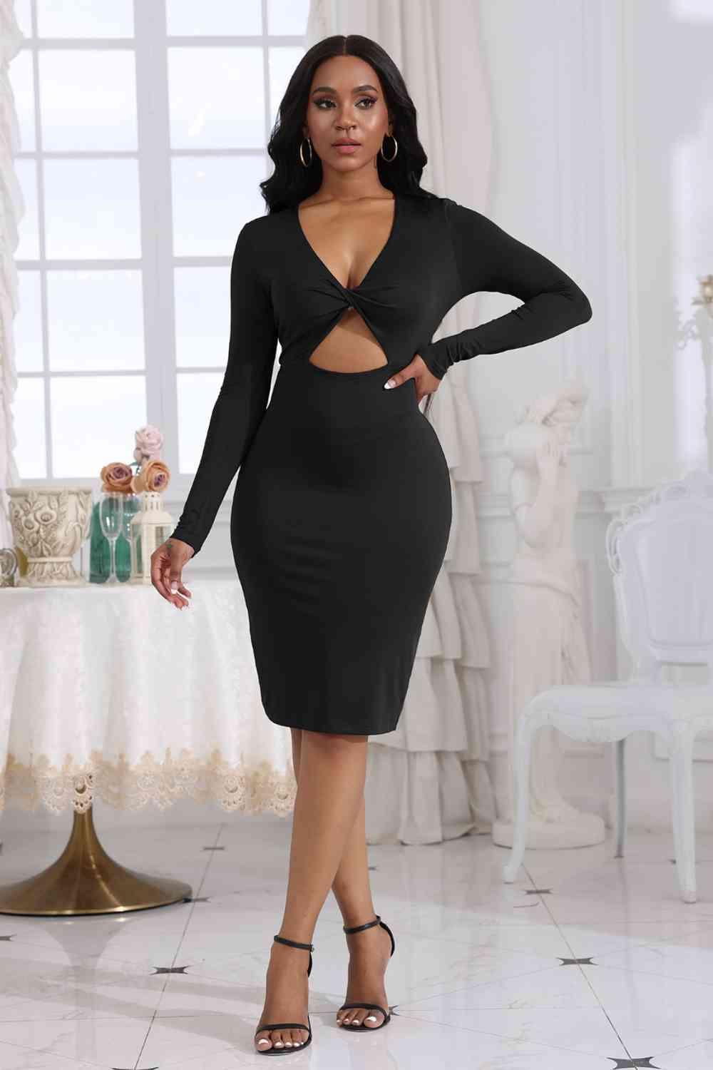 Cutout Twisted Long Sleeve Dress - Coquettish Lingerie and Body Aesthetics