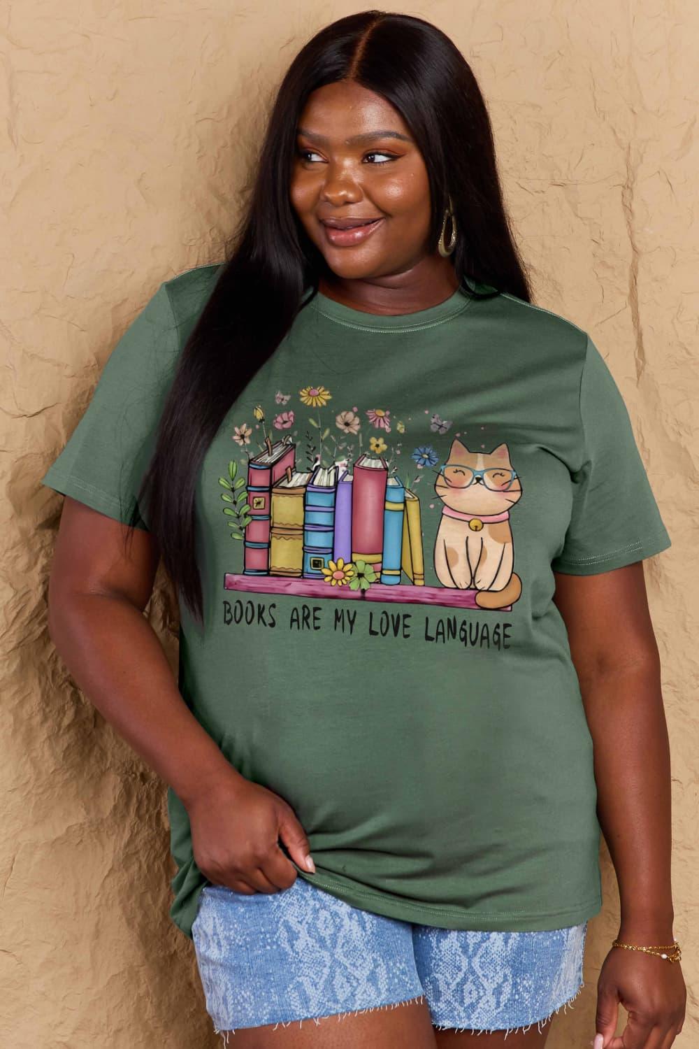 Simply Love BOOKS ARE MY LOVE LANGUAGE Graphic Cotton Tee