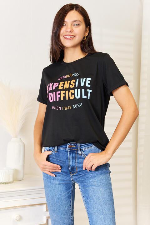 Simply Love Expensive & Difficult Cuffed Sleeve T-Shirt